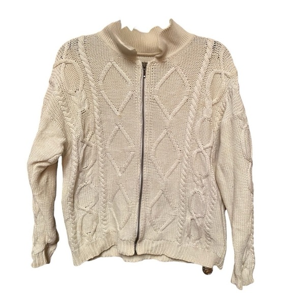 Eddie Bauer Sweaters - Eddie Bauer Vintage Cable Knit Full Zip Sweater | Petite Small